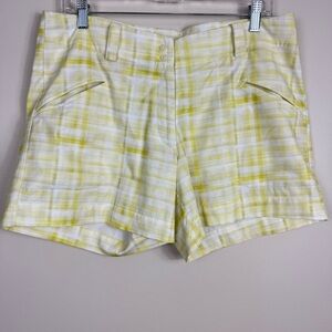 Nike Golf Shorts Womens 10 Yellow White Plaid Dri-Fit Athletic Sports